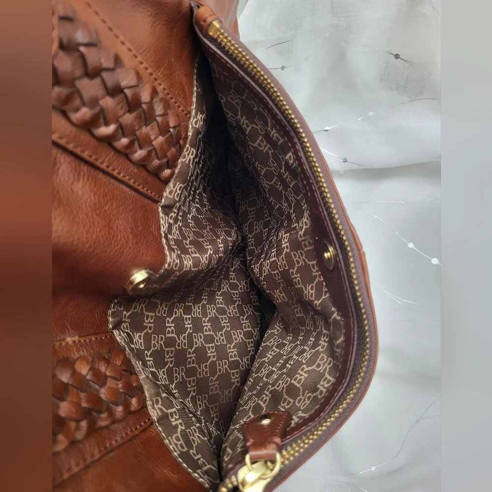 Banana Republic Brown Gold Leather Purse‎ Satchel Pockets Lined Magnetic RN59023 - Picture 4 of 12